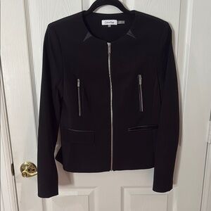 Calvin Klein Black Blazer with Tailored Fit size 6 zipper detail
